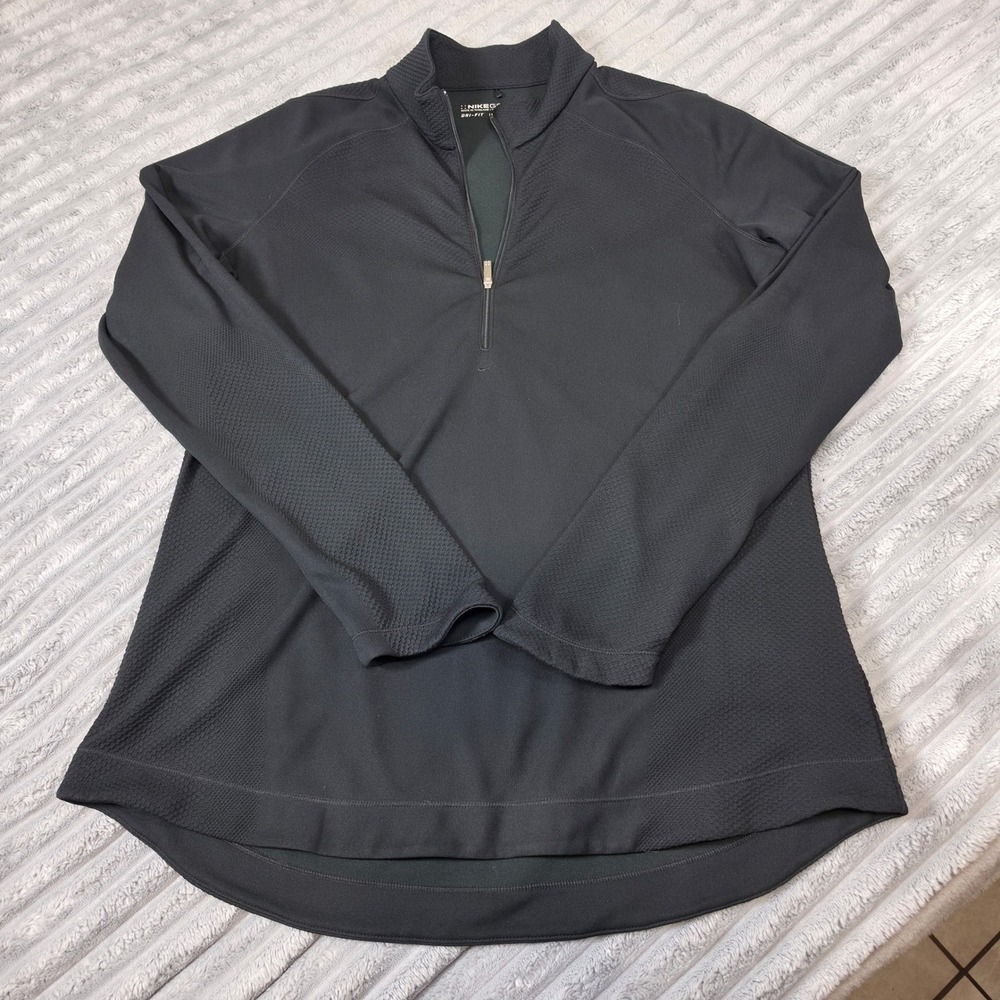 Nike Golf Dri-FIT Quarter Zip Pullover Black Textured Women Large L 802870-010